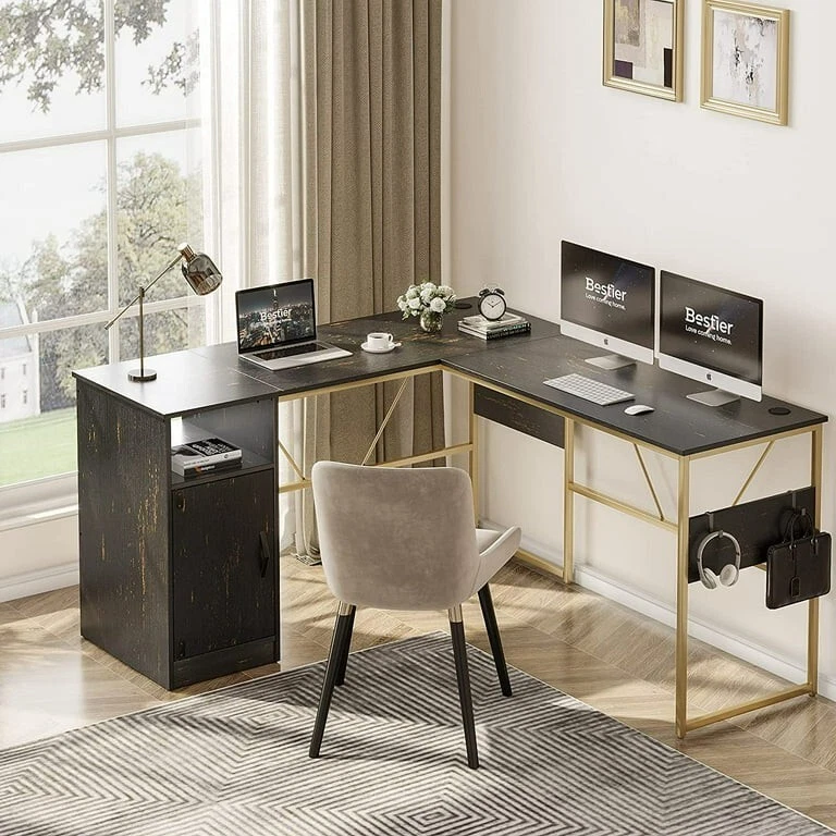 Corner Computer Desk L Shaped Storage Cabinet Home Office PC