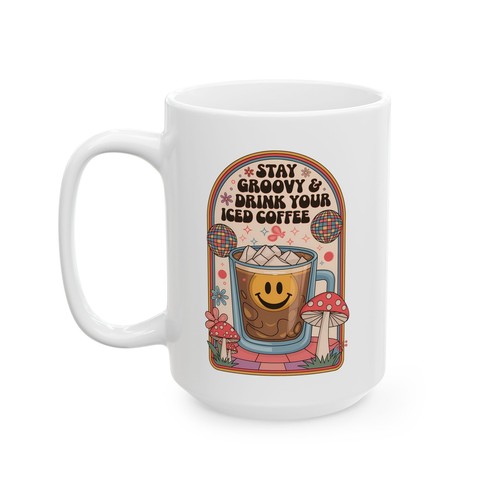Hippie Floral Ceramic Mug, Sunny Funny Coffee Cup, 15oz, Gift for Tea Lover, - Picture 2 of 3