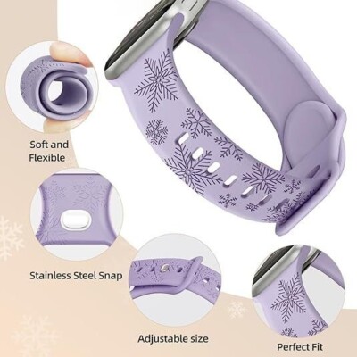 3 Pack Snowflake Engraved Bands Compatible with Apple Watch  display picture 1