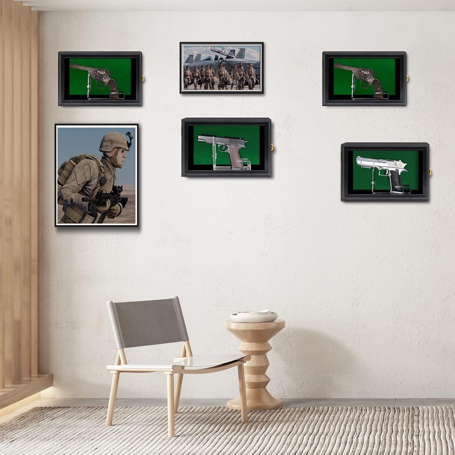Shadow Box For Revolver Gun Display Case Green Felt Wood Handgun Pistol Revolver 98% UV Lock ...