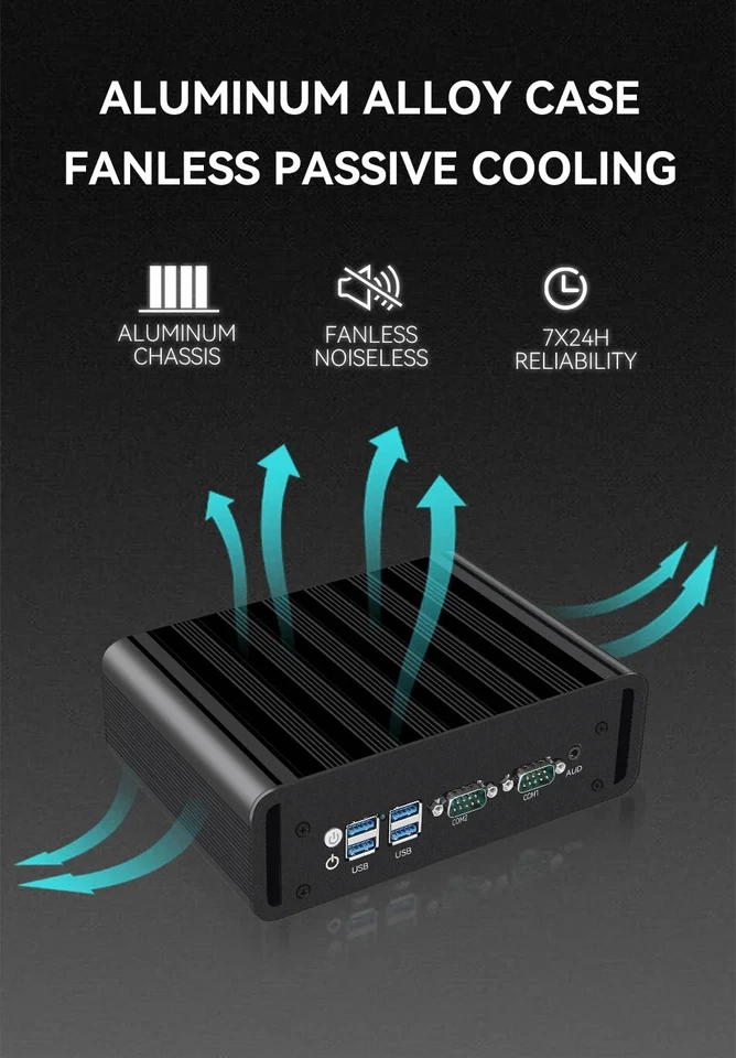 Intel N100 i5 5200U Fanless Industrial Mini PC Dual LAN 2xCOM RS485 6USB 4G SIM - Image 3 of 4