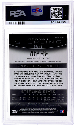 PSA 10 AARON JUDGE AUTO 2013 Bowman Sterling ORANGE REFRACTOR #/75