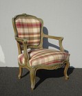 Vintage French Country Ethan Allen Style Low Profile Plaid Accent Chair