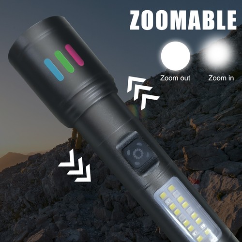 Super Bright 12000000LM Telescopic Zoom Flashlight Rechargeable 6 Modes Light - Picture 8 of 12