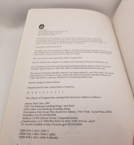 I'm Thinking of Ending Things - Iain Reid PB 2020 First Edition Horror Fiction - Picture 3 of 7