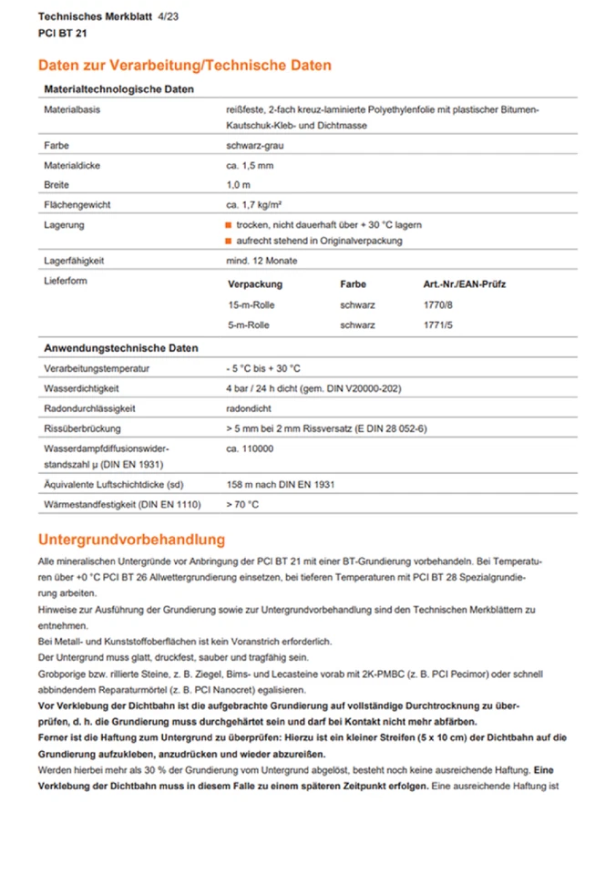 KSK Bitumen-Kaltselbstklebebahn PCI BT 21 Allwetter 5 m Dichtbahn Abdichtung - Bild 4 von 4