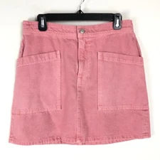 Madewell Rigid Denim High Waist Straight Mini Skirt Size 29 Pink Patch Pockets