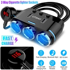 3 Way Multi Car Cigarette Lighter Socket Extension Splitter USB Charger DC 12V