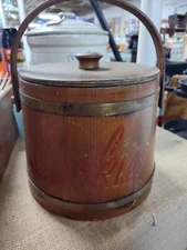 Vintage Wooden FIRKIN Sugar Bucket  Cookie Flour  Sewing Storage with Lid 