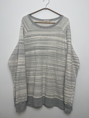 Faherty Bay Head Raglan Sweatshirt Wavy Cream Grey Stripe Terry 100% Cotton XXL - Picture 2 of 10