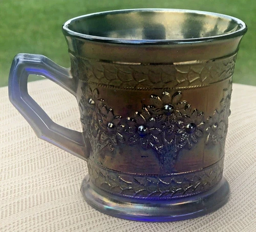 Vintage Fenton ORANGE TREE Cobalt Blue Carnival Glass Shaving Mug - 3" Base