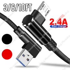 90 Degree Right Angle Micro USB Cable Fast Charging Cord 3/6/10FT For Samsung LG