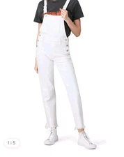 J Brand White Jules Denim Overalls Raw Hem Size Small Casual Chic Cottagecore
