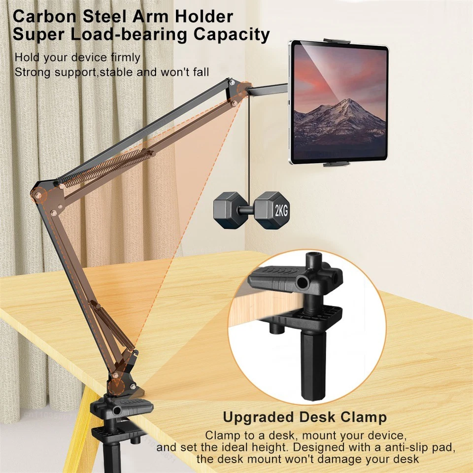 Tablet Holder for Bed Adjustable Tablet Phone Bed Stand Mount with 360° Rotation - Image 4 of 4