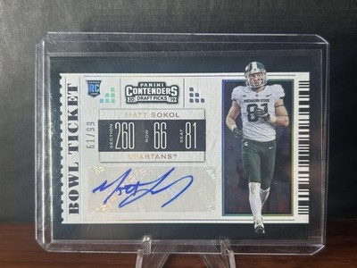 2019 Contenders Bowl Ticket #265 Matt Sokol Michigan St Rookie TE Auto #'d 61/99