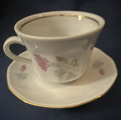 KAHLA Porcelain Tea Cup & Saucer Set White Floral Gold Trim Made in GDR