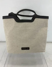 NWT Rachel Zoe Natural Black Canvas PVC Trim Shoulder Tote Bag