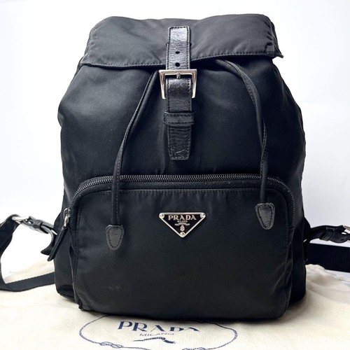 Prada Nylon Leather Backpack Black Triangular Logo Vintage Unisex 2Way - Picture 2 of 10