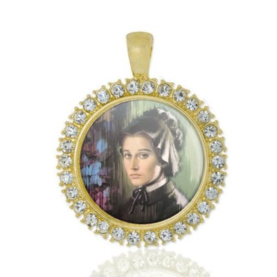 St Elizabeth Ann Seton Christliche Medaille Rund Gold Anhänger Mit Strass