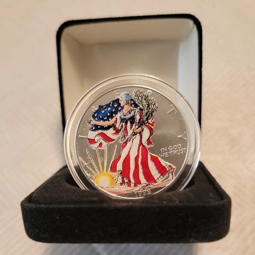 1999 1 oz Silver American Eagle (Brilliant Uncirculated) w/box colorized.