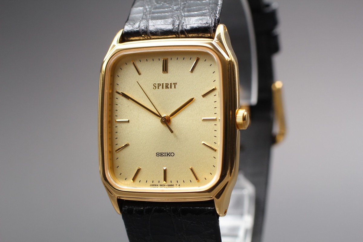 Vintage 1988 [N MINT] Seiko Spirit 5E31-5B5A Gold Tank Quartz Mens