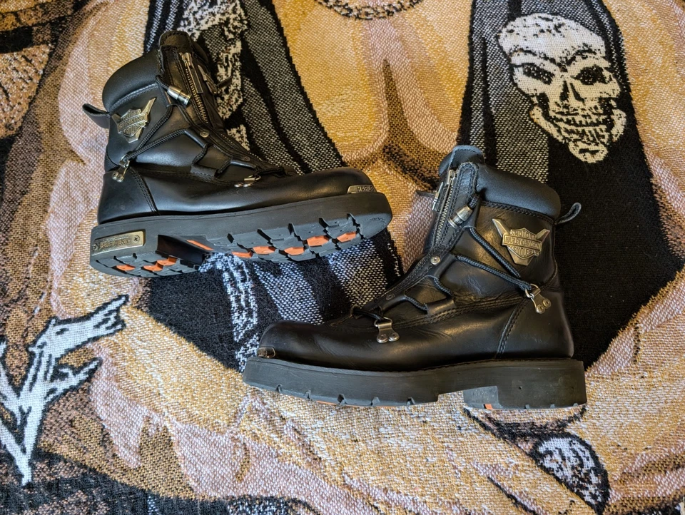 Harley-Davidson Brake Light Double Zip Boots Size 8.5 Leather Motorcycle 91680 - Image 2 of 4