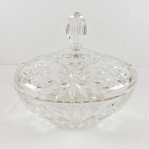 Vintage Anchor Hocking Early American Prescut Clear Glass Candy Dish w/ Lid