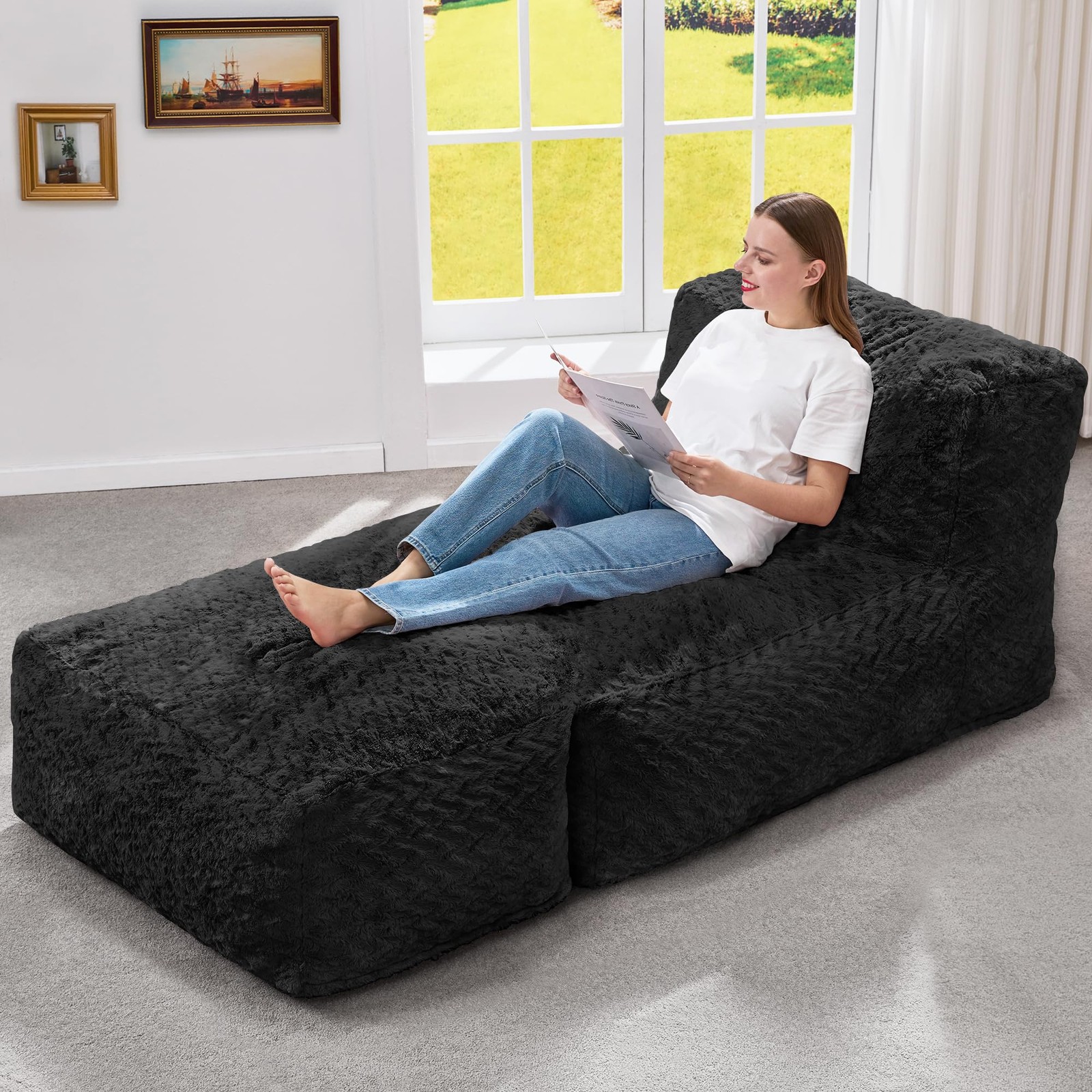 Big Lounger For Adults Memory Foam Filled Chevron Plush Blac