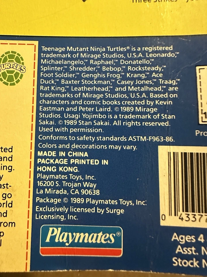 Tarjeta de archivo Playmates Toys Teenage Mutant Ninja Turtles-Casey Jones 1989 acción... Foto 3 de 4