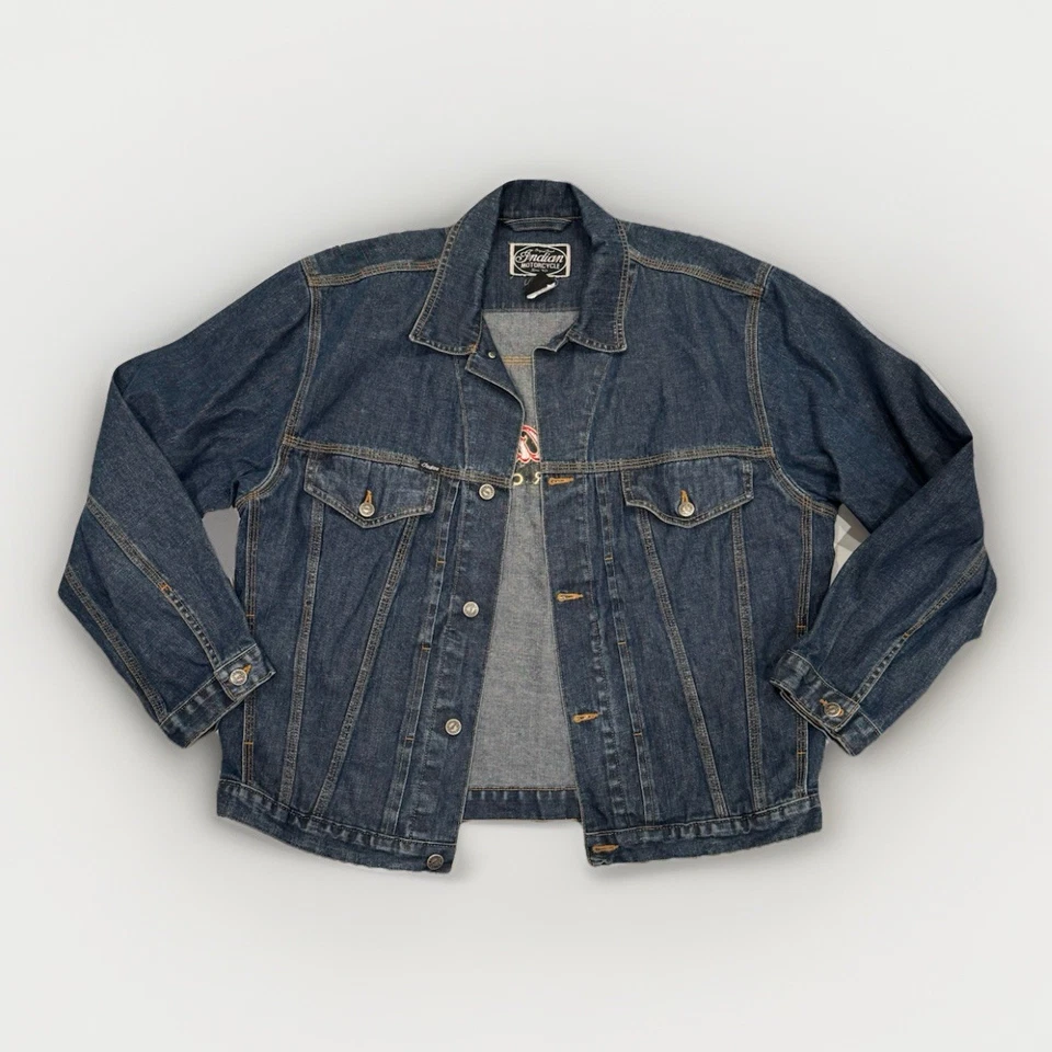 Chaqueta vaquera de camionero vintage Indian Motorcycle para hombre hecha en Canadá talla L Foto 2 de 4