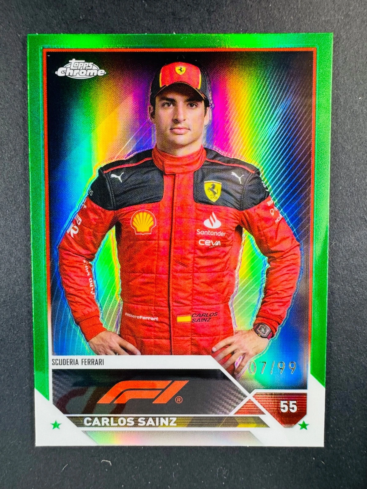 2023 Carlos Sainz Green Refractor 7/99 Topps Chrome #17 F1 Formula 1