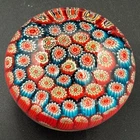 Vintage Murano Millefiori Art Glass Paperweight Red Blue Floral 2” Italy
