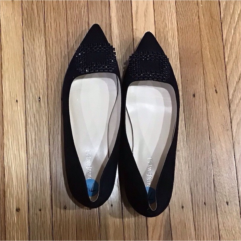 Nine West Black Beaded Pointed Toe Flats Slip-On Women's Size 7.5