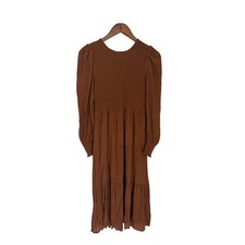 By The River Brown Long Sleeve Smocked Bodice Midi Dress Size Large