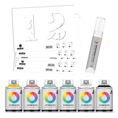 MTN Pastell-Sprühfarbe auf Wasserbasis 100 ml Schablone und Marker Pack - Zahlen Set