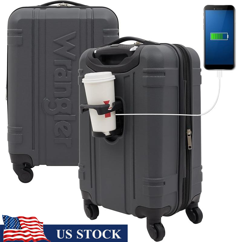 Hardside Spinner Luggage with USB Port Cup Holder and 360° Wheels-image