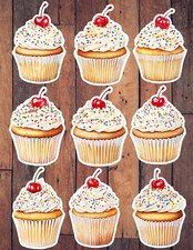 Cherry on Top Cupcake Die Cut Stickers Set Scrapbooking Laptop Water Bottle