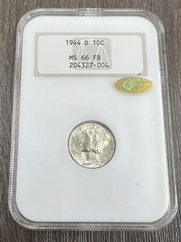 1944-D NGC &  GOLD CAC MS66FB Mercury Dime 10c Full Bands  Old Holder Fatty - Picture 1 of 4