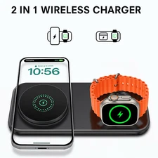2in1 Fast Wireless Charger Dual Charging Pad For Apple Watch 10 9 8 iPhone 16 15