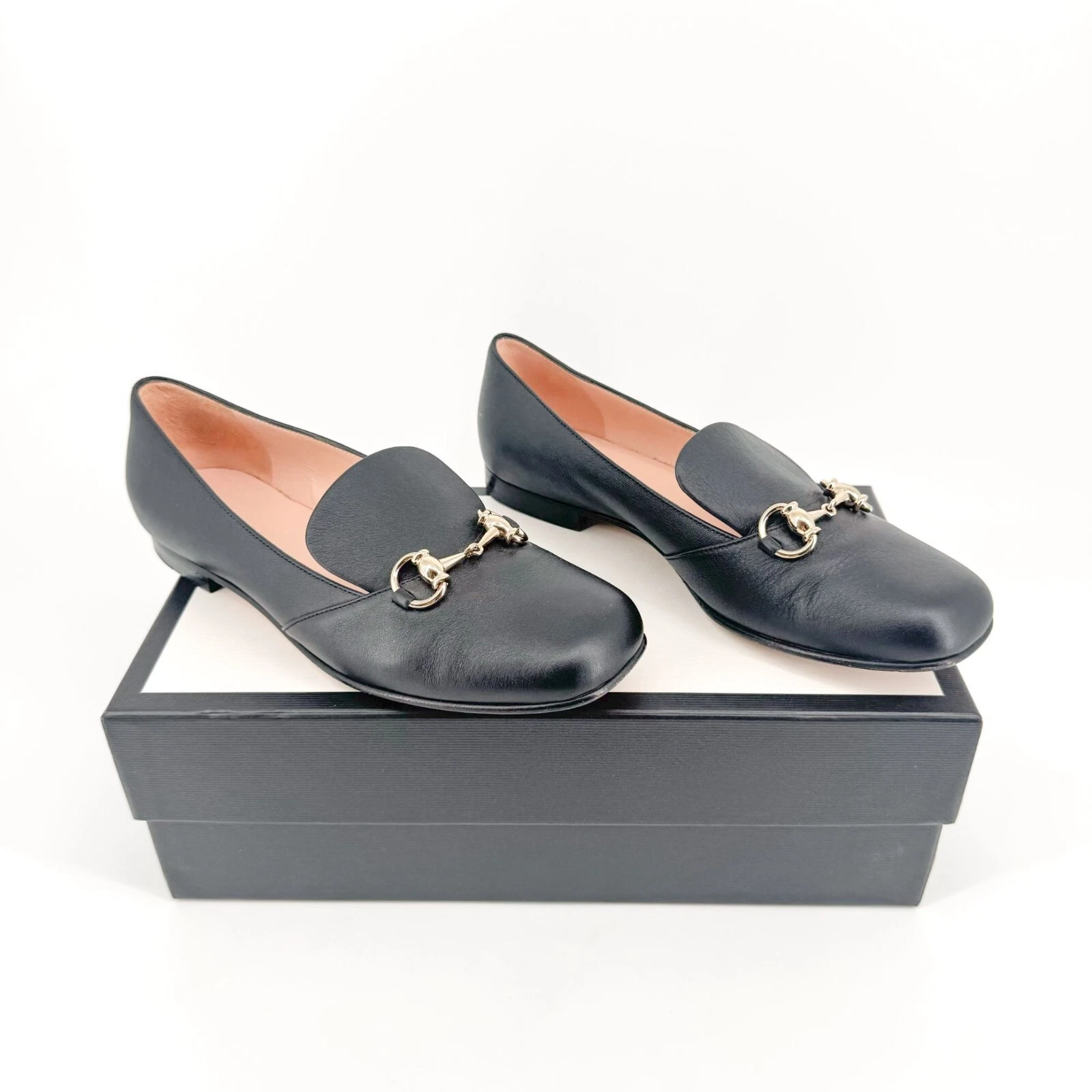 Mocassins Gucci Horsebit EU 37 US 7 cuir noir Kira boucle plate à enfiler