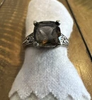 Sterling Silver 925 SMOKY QUARTZ Vintage Setting Ring, Emerald-Cut Size 10