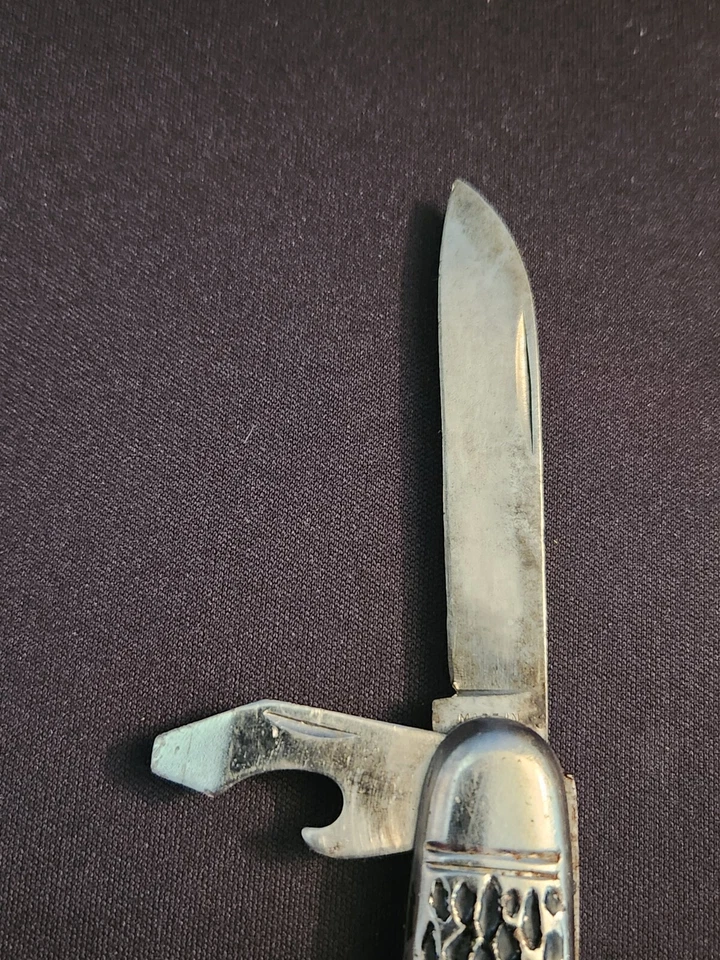 Navaja de campamento vintage cuchillo de bolsillo mango de aluminio, hecha en Alemania Foto 3 de 4