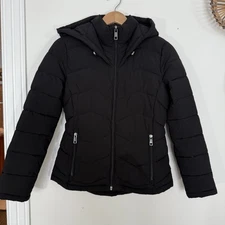 Calvin Klein Sorona Coat Womens XS Fitted Black Puffer Classic Jacket Minimalist