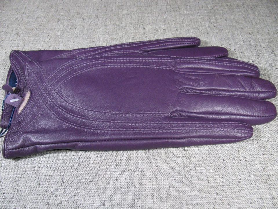 Guantes Nappaglo Piel de Cordero Cuero Púrpura Forrados Top Stich Acento Mujeres Talla M NUEVO Foto 3 de 4
