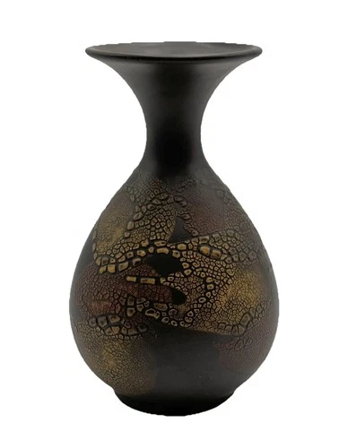 Vintage MCM Royal Haeger Earth Wrap Lava Glaze Fluted Vase 9.75” Crackle Brown