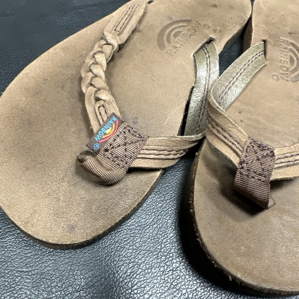 Sandalias Arco Iris Niña Coquetas Trenzadas Marrón Cuero Trenzado Chanclas 11/12 - BP Foto 2 de 4