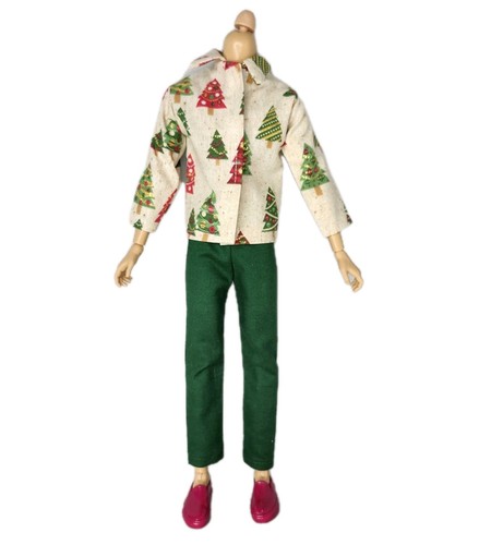 Christmas Tree Shirt Green Pants Red Shoes Outfit Fits 12" Boy Fashion Doll 1:6