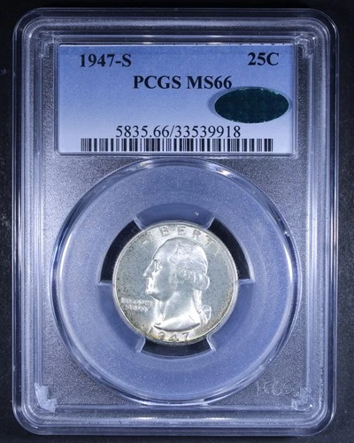 1947-S Washington Quarter - 25c PCGS MS66 CAC ✅ - Gorgeous Coin!