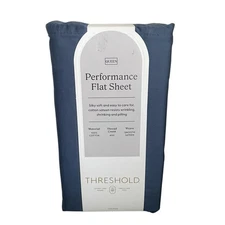 Threshold Performance 100% Cotton Sateen QUEEN Flat Sheet Blue 400 TC Smooth
