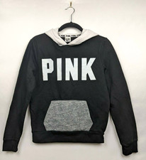 Victoria's Secret PINK Hoodie S Black Gray Logo Colorblock Pullover